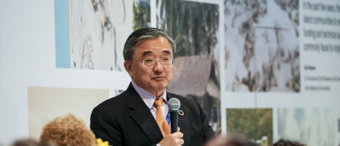 China Representative, Former Vice Minister of Foreign Affairs, Liu Zhenmin, speaks during a discussion panel in Alliance of Slamm Iceland States (AOSIS) Pavilion during the COP28, UN Climate Change Conference, held by UNFCCC in Dubai Exhibition Center, United Arab Emirates on December 3, 2023.